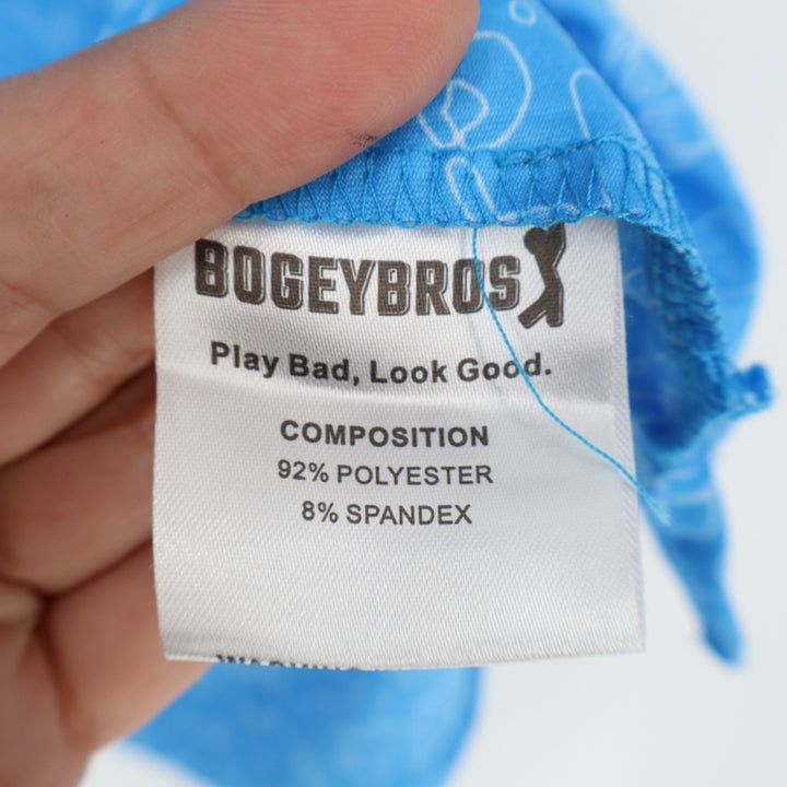 Bogeybros Polo Shirt Mens 2XL Blue Printed Stretch Short Sleeve Golf Tennis