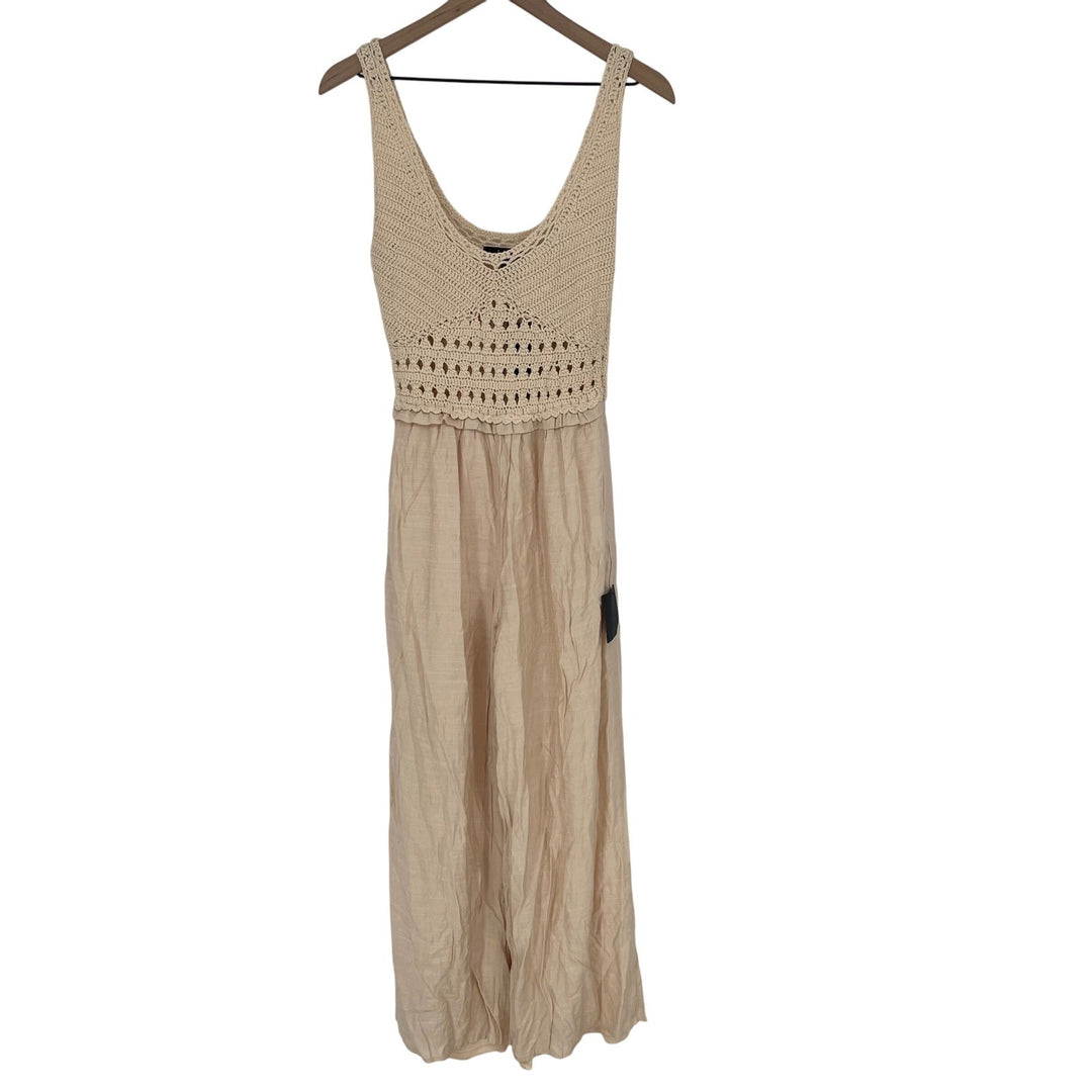Lulus Crochet Knit Maxi Dress Cream Sleeveless Boho Beach Vacation XS