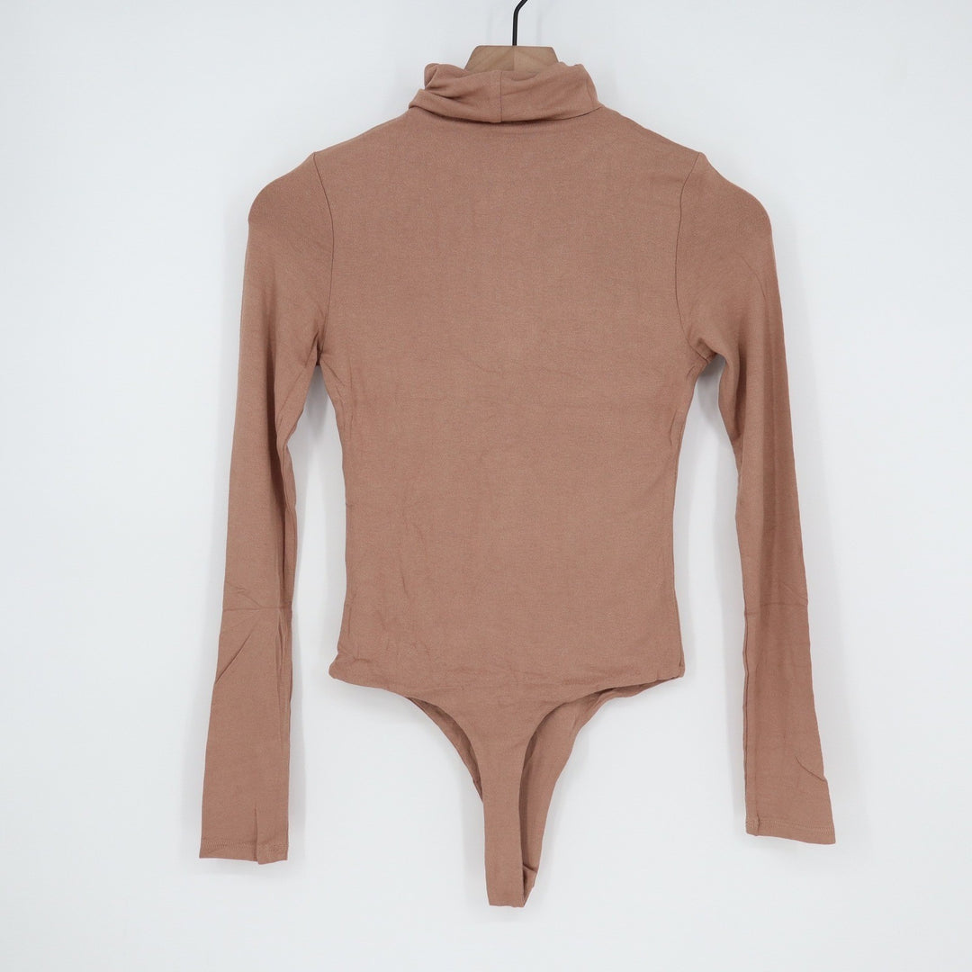 Naked Wardrobe Womens Turtleneck Long Sleeve Bodysuit Mauve Brown M