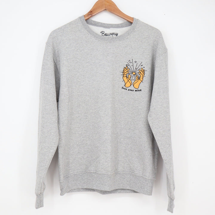 Bowery Supply Co Sweatshirt Mens S Free Your Mind Celestial Gray Graphic Exc
