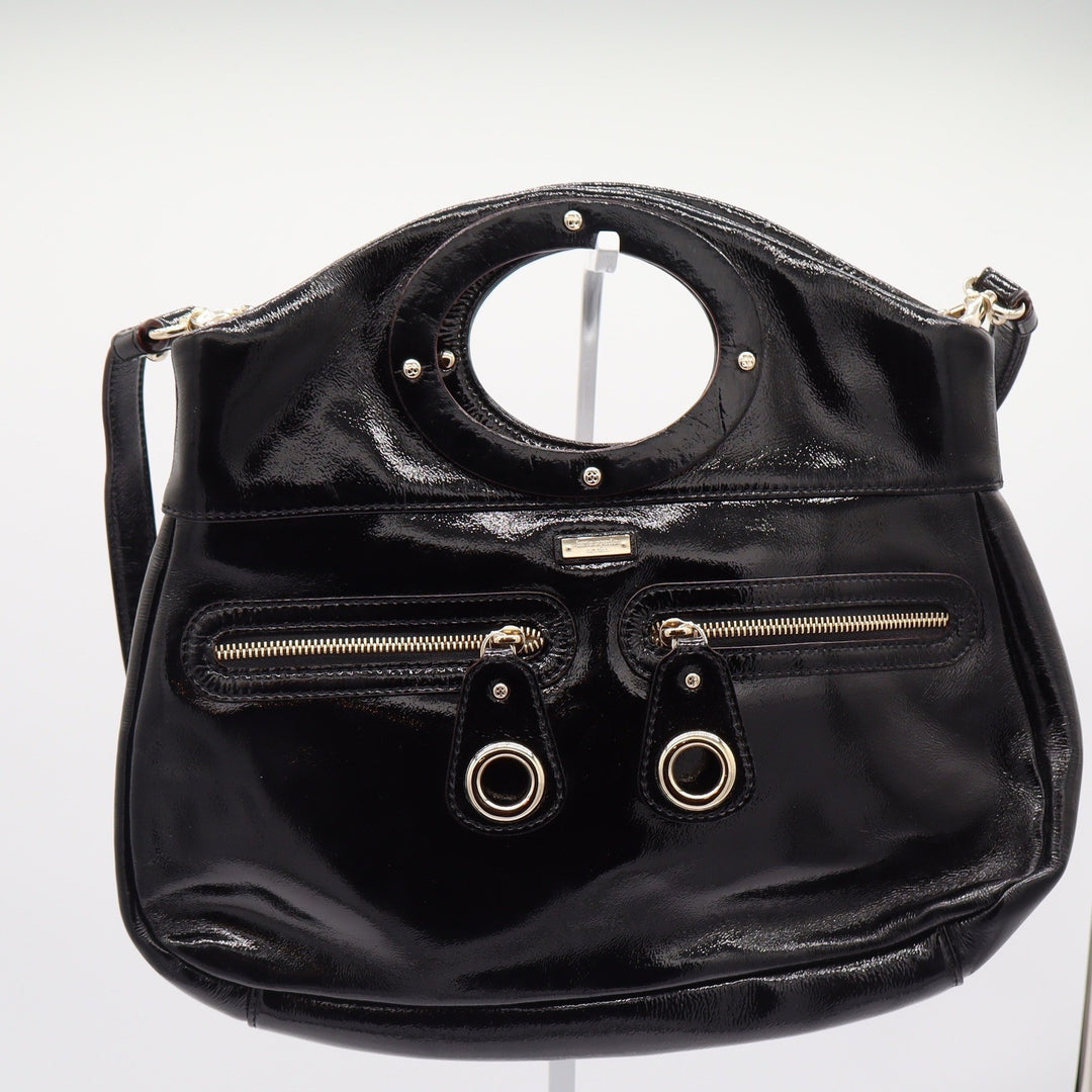 Kate Spade Handbag Womens Large Patent Leather Black Cutout Handle Excellent