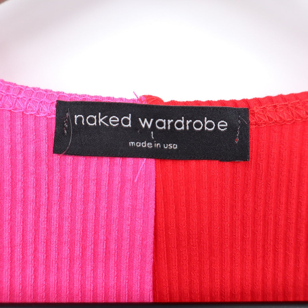 Naked Wardrobe Pink Red Colorblock Ribbed Midi Bodycon Dress Large