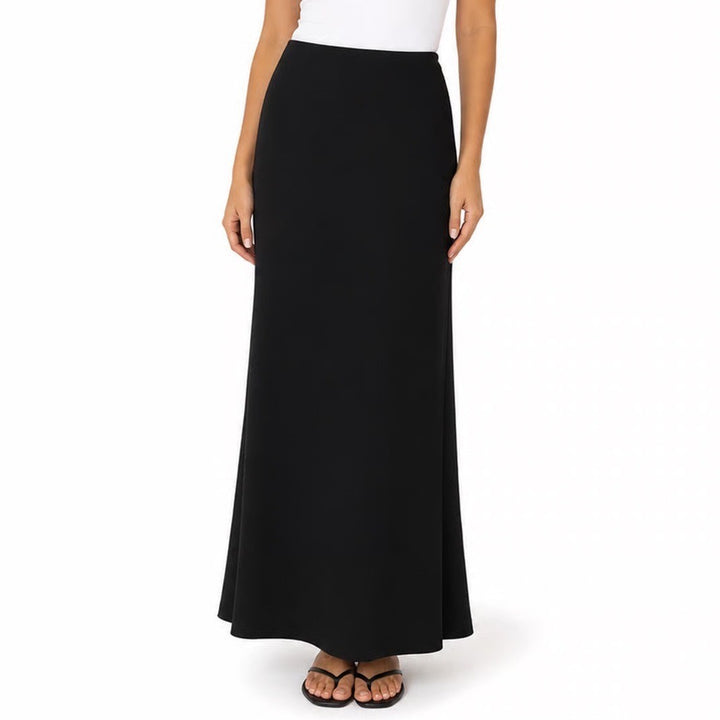 Women Black Maxi Skirt Rayon Blend Stretch Solid Minimalist Long Skirt Size L