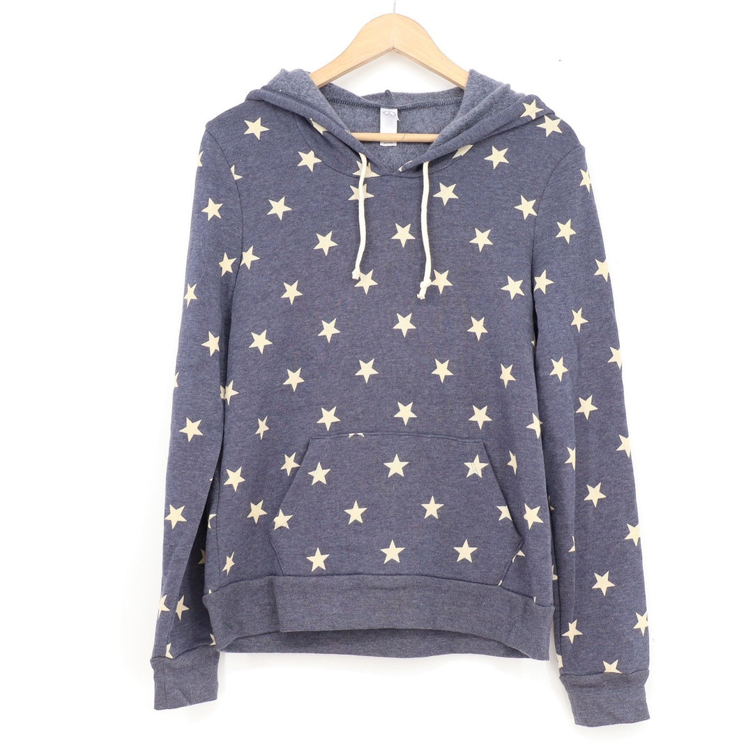 Alternative Earth Mens M Navy Blue Star Print Fleece Pullover Hoodie