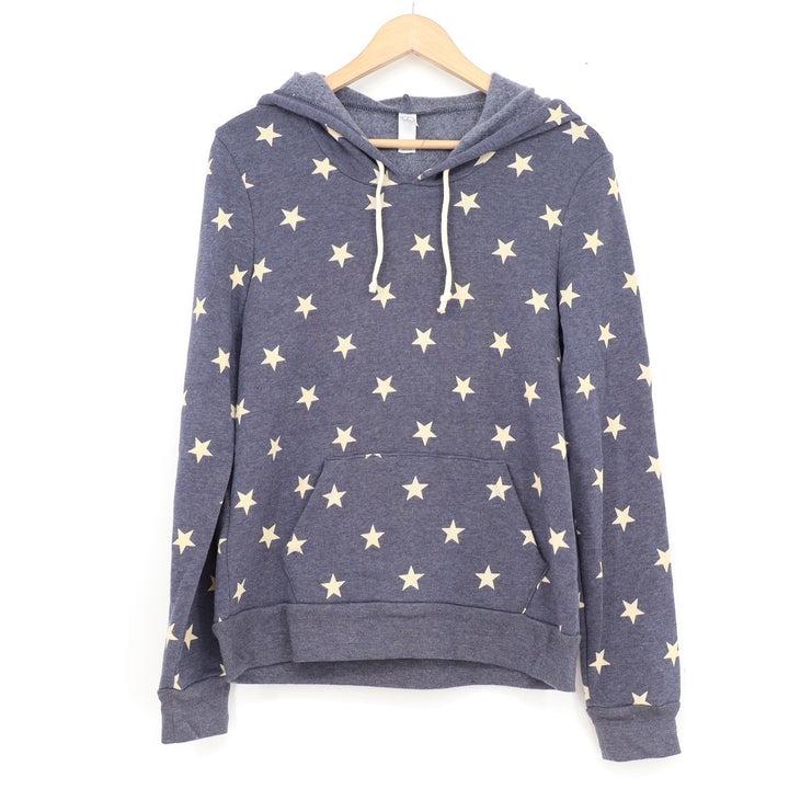 Alternative Earth Mens M Navy Blue Star Print Fleece Pullover Hoodie