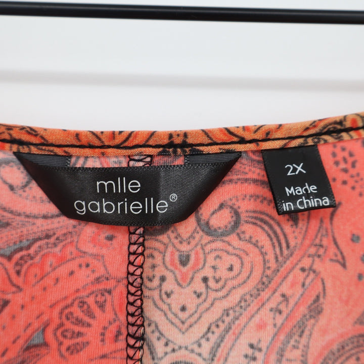 Mlle Gabrielle Dress Womens 2X Handkerchief Hem Orange Paisley Sharkbite Exc