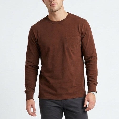 American Giant T-Shirt Men Large Brown Cotton Crew Neck Front Pocket Long Sleeve