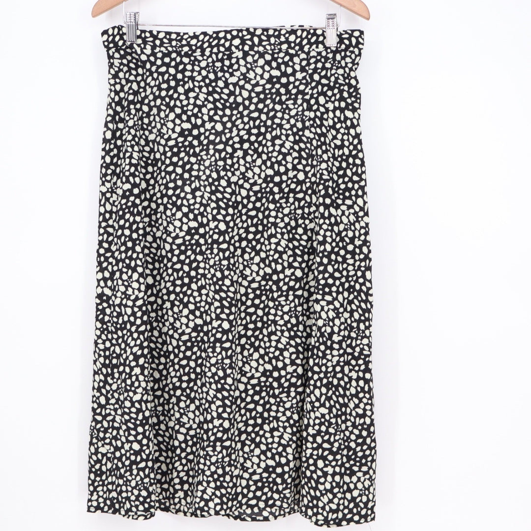 SHEIN Black White Abstract Dalmatian Print Midi A-Line Skirt XL US 12