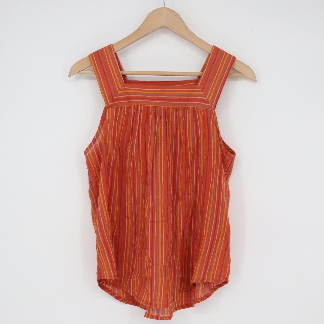 Universal Thread Orange Striped Cotton Gauze Square Neck Tank Top Small