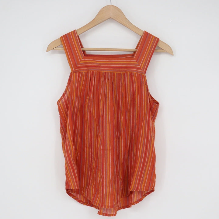 Universal Thread Orange Striped Cotton Gauze Square Neck Tank Top Small