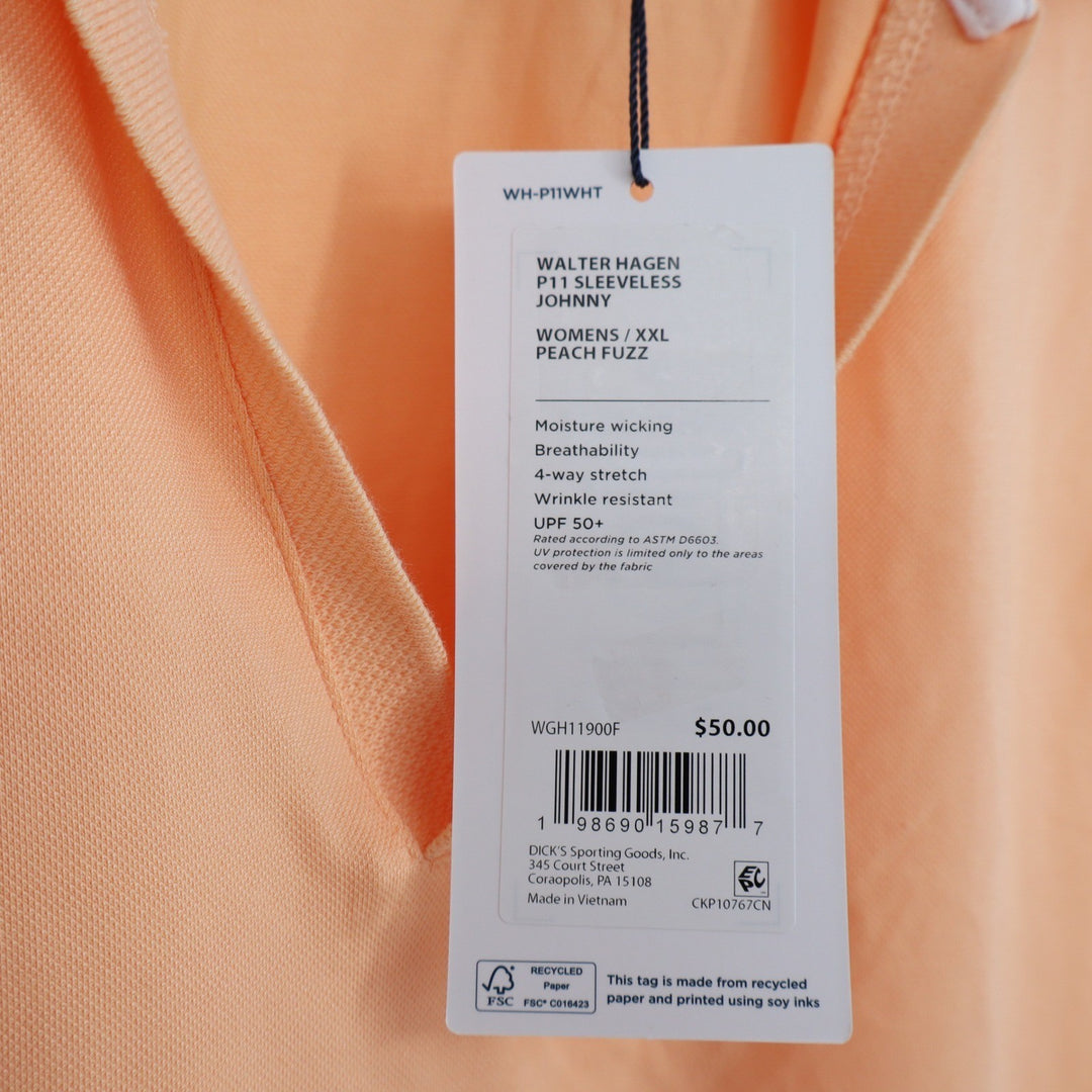Walter Hagen P11 Sleeveless Johnny Golf Polo Peach Fuzz Womens XXL NEW