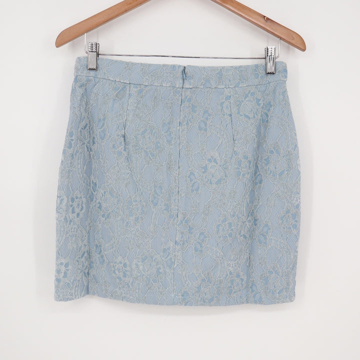 Naked Wardrobe The Statement Light Blue Lace Mini Skirt Size M
