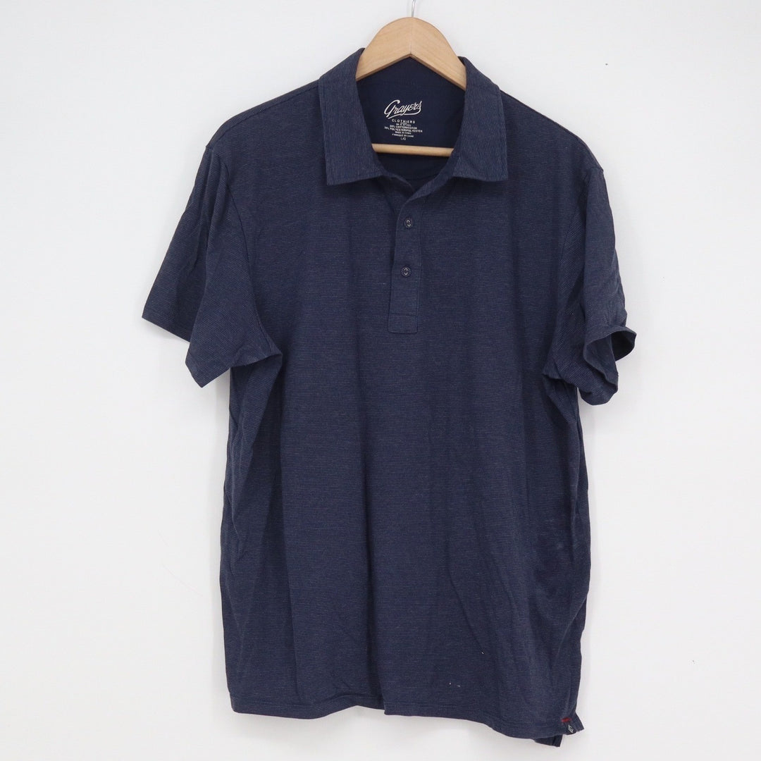 Grayers Clothiers Mens Large Navy Blue Heathered Cotton Blend Short Sleeve Polo