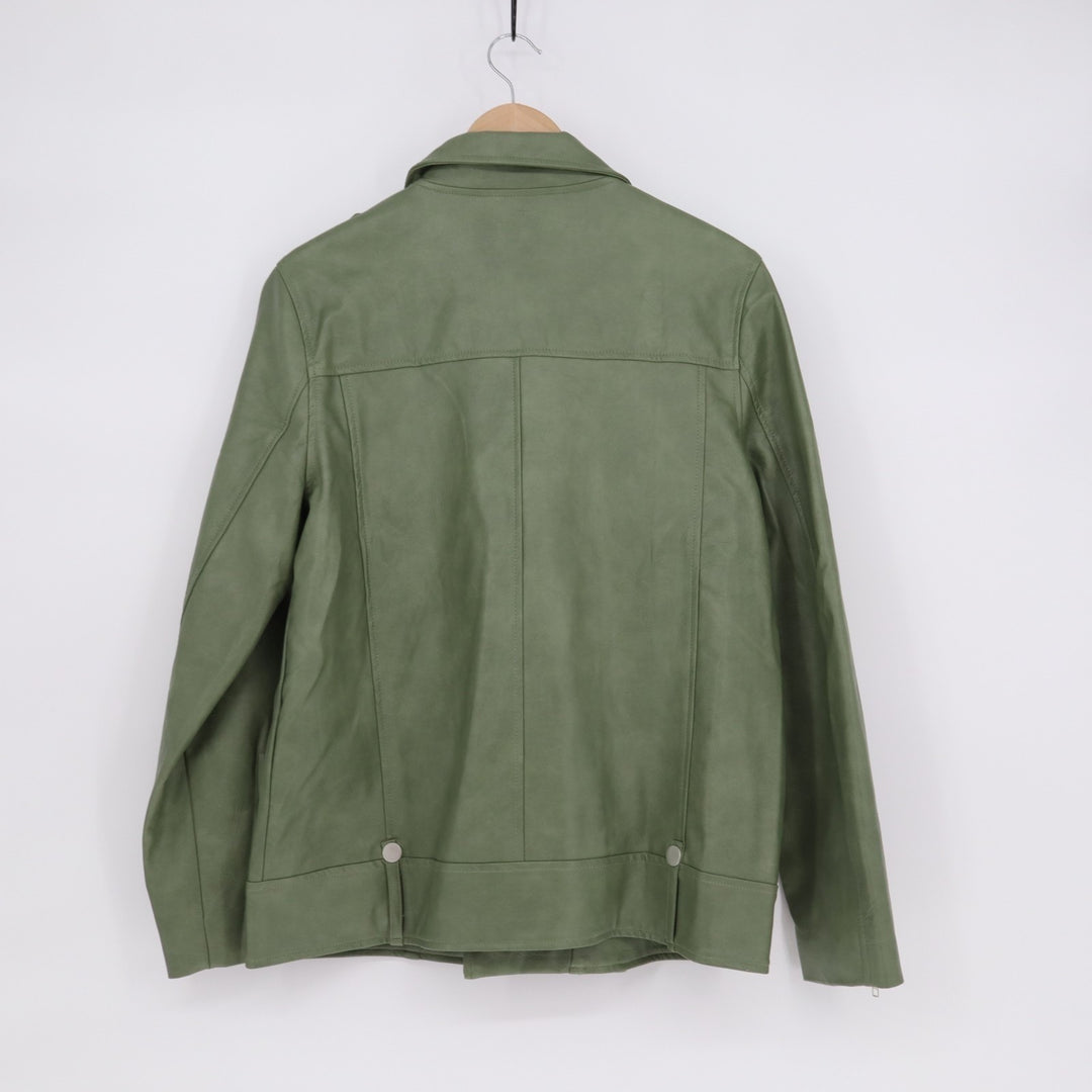 Fate Motorcycle Jacket Mens Small Sage Green Full Zip Long Sleeve Lapel Collar