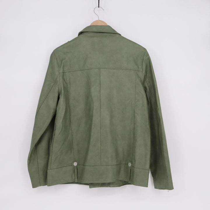 Fate Motorcycle Jacket Mens Small Sage Green Full Zip Long Sleeve Lapel Collar