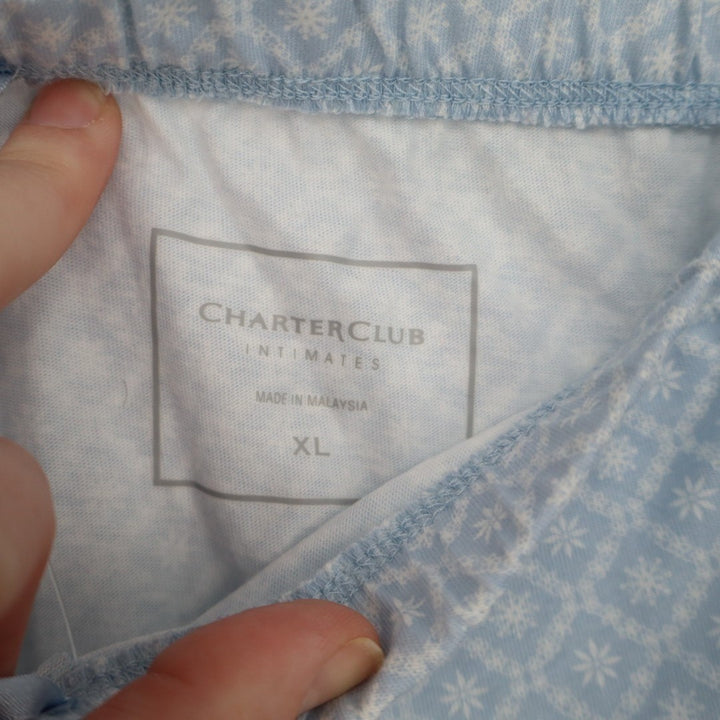 Charter Club Intimates Pajama Pants Womens XL Blue Snowflake Cotton Straight Leg