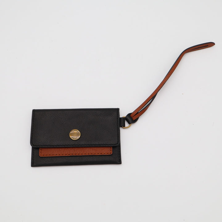Frye Womens Black Brown Pebbled Leather Snap Flap Up Coin Wallet Wristlet