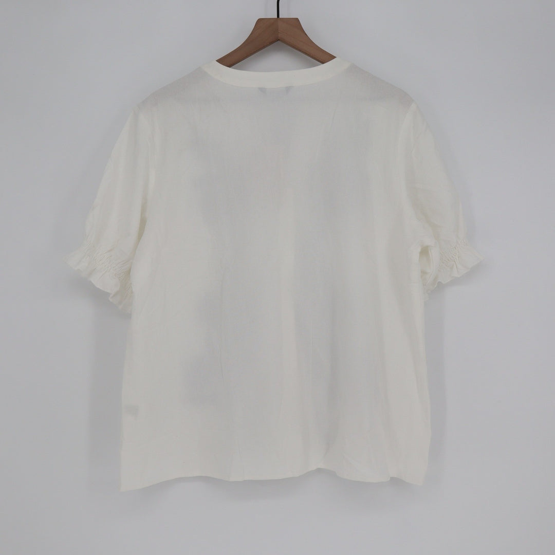 BTFBM Womens XL White Navy Blue Floral Embroidered Button Down Blouse