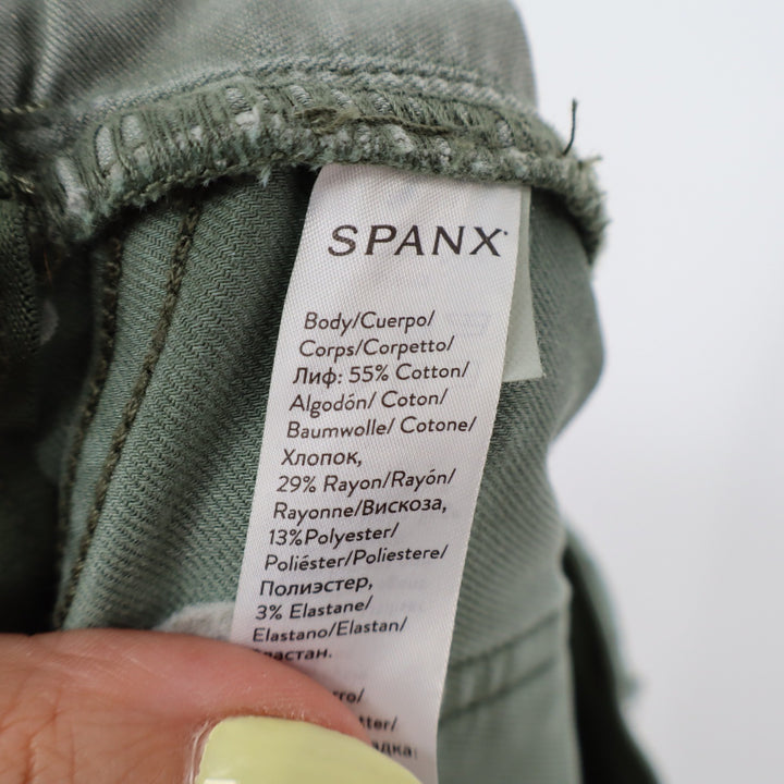 Spanx Stretch Twill Cargo Pants Olive Green Skinny High Rise Tummy Control L