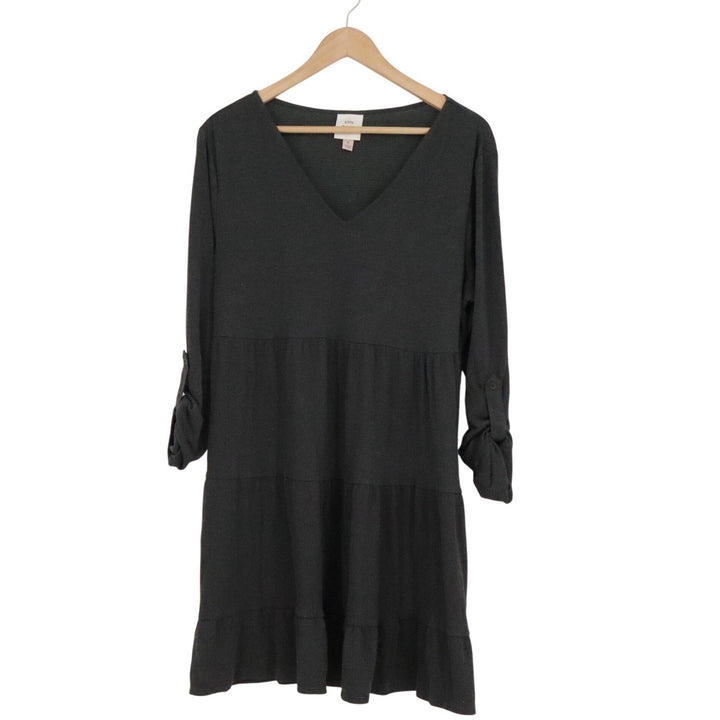 Knox Rose Womens Charcoal Gray Tiered Babydoll V-Neck Dress Medium