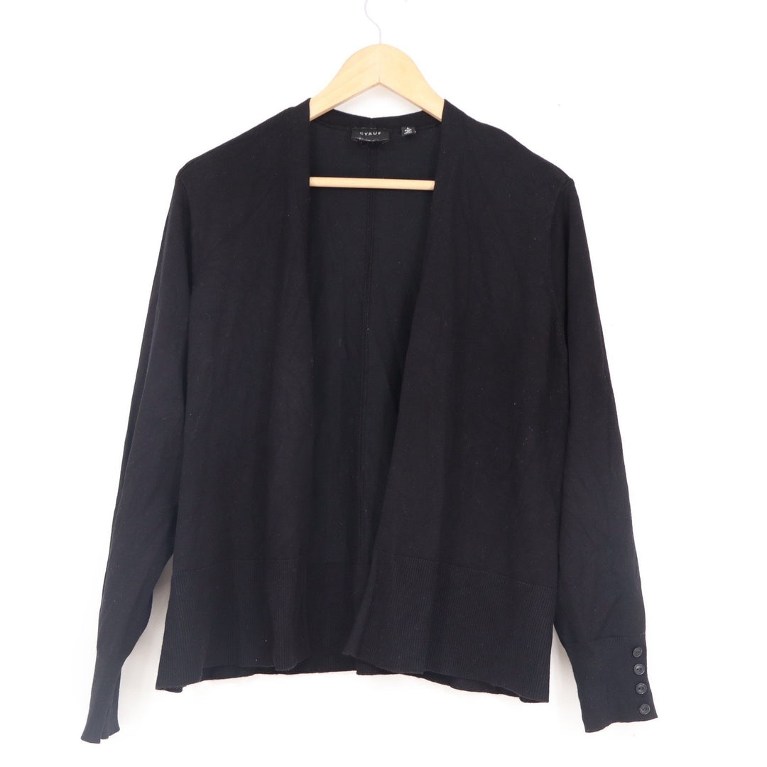 Cyrus Black Open Front Cardigan Sweater Button Cuff Womens Large