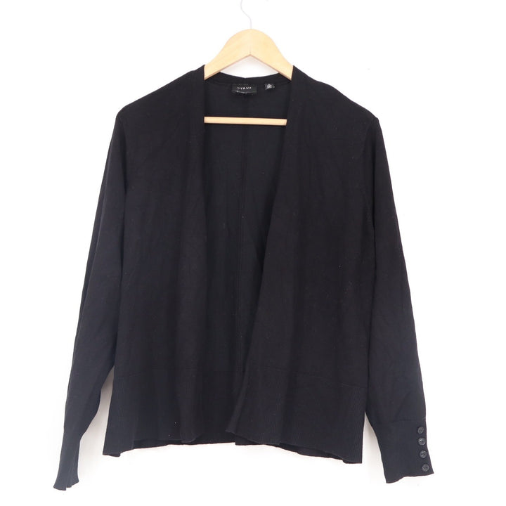 Cyrus Black Open Front Cardigan Sweater Button Cuff Womens Large