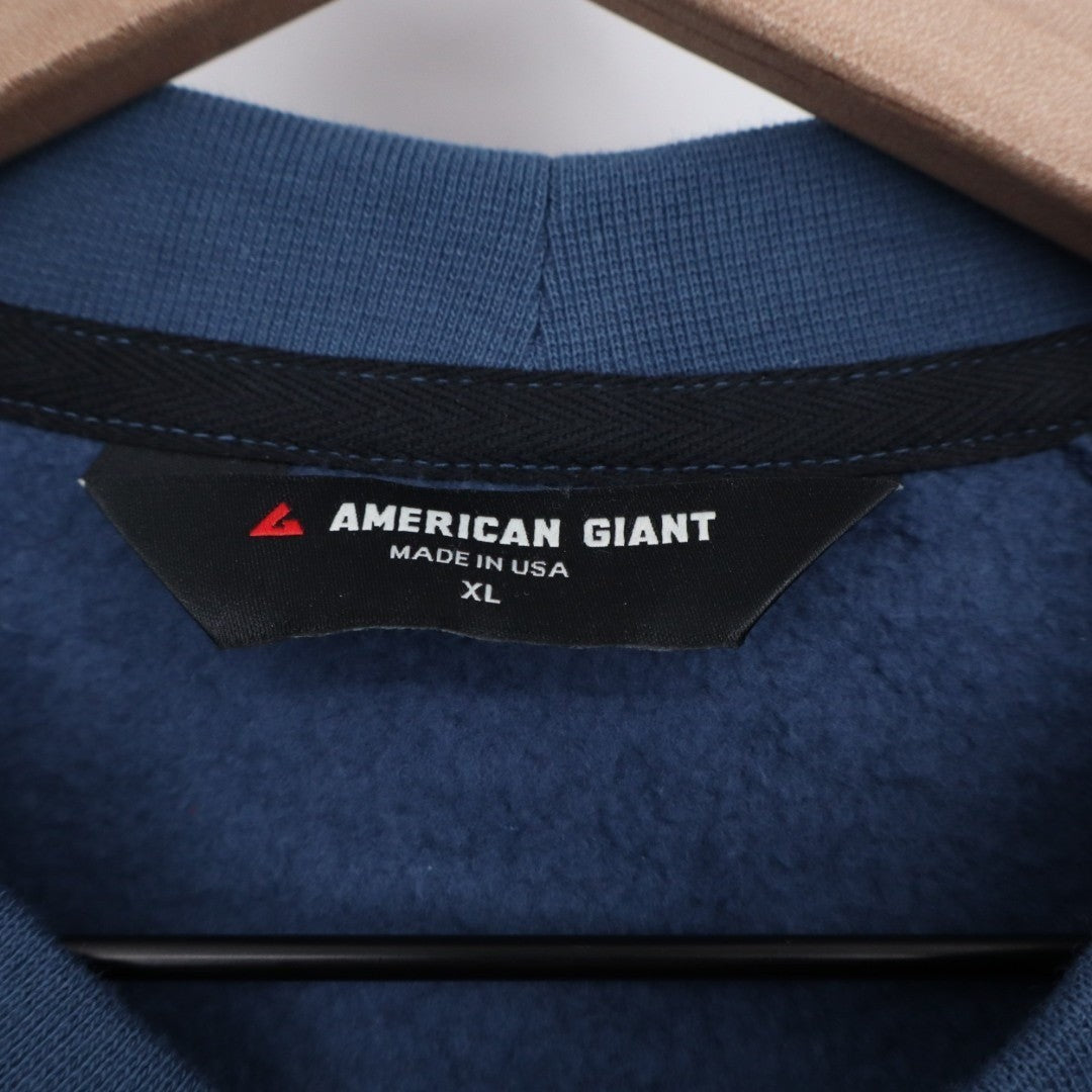 American Giant Midweight Sweatshirt Men XL Blue Cotton Raglan Sleeve Snap Henley