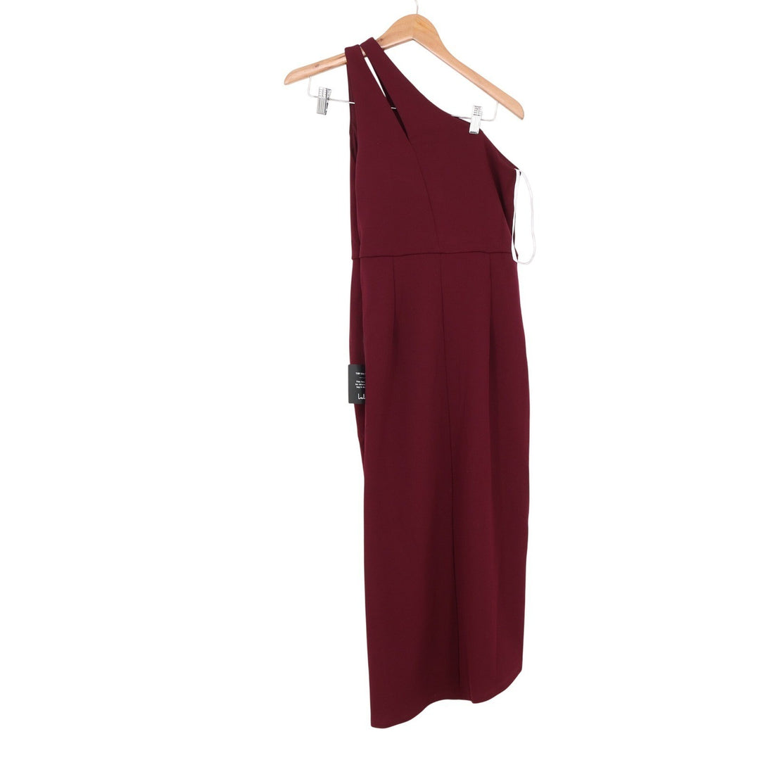 Lulus Burgundy One Shoulder Tulip Midi Dress Small Wine Asymmetrical Cutout