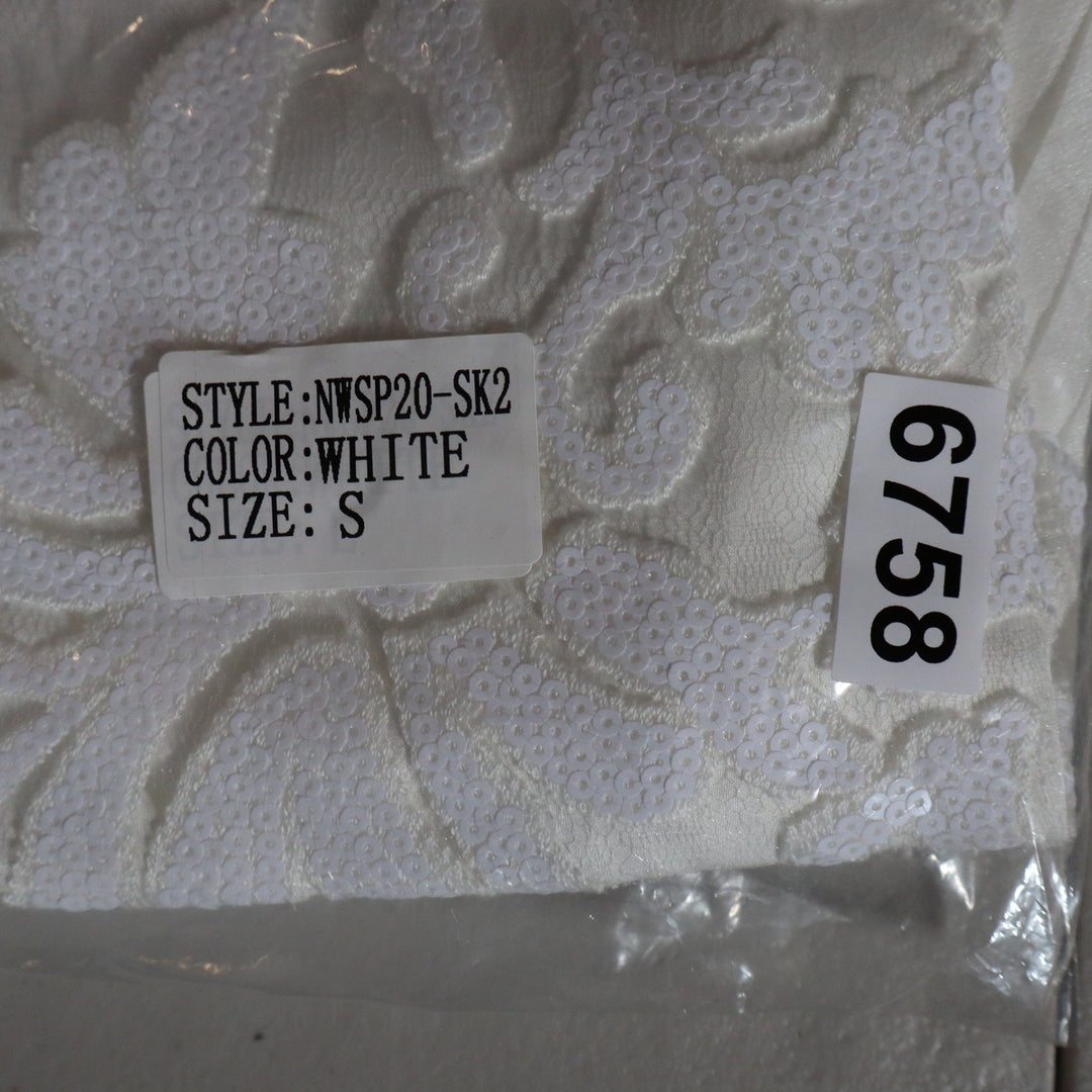 Naked Wardrobe White Sequin Floral Lace Pleated Ruffle Mini Skirt S