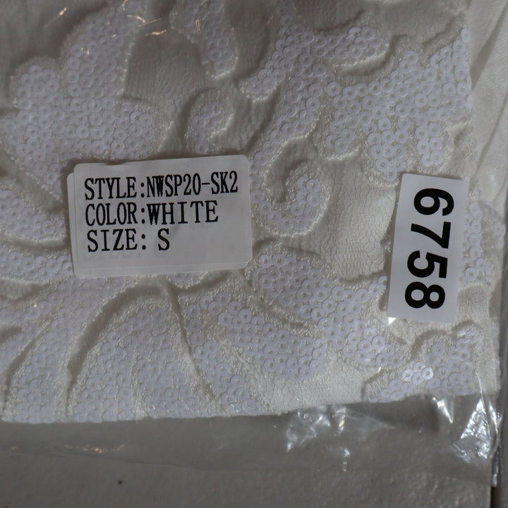 Naked Wardrobe White Sequin Floral Lace Pleated Ruffle Mini Skirt S