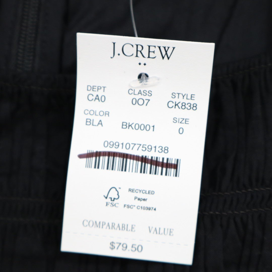 J.Crew Crop Top Womens 0 Black Cotton Smocked Back Zip Ruffle Hem Wide Strap