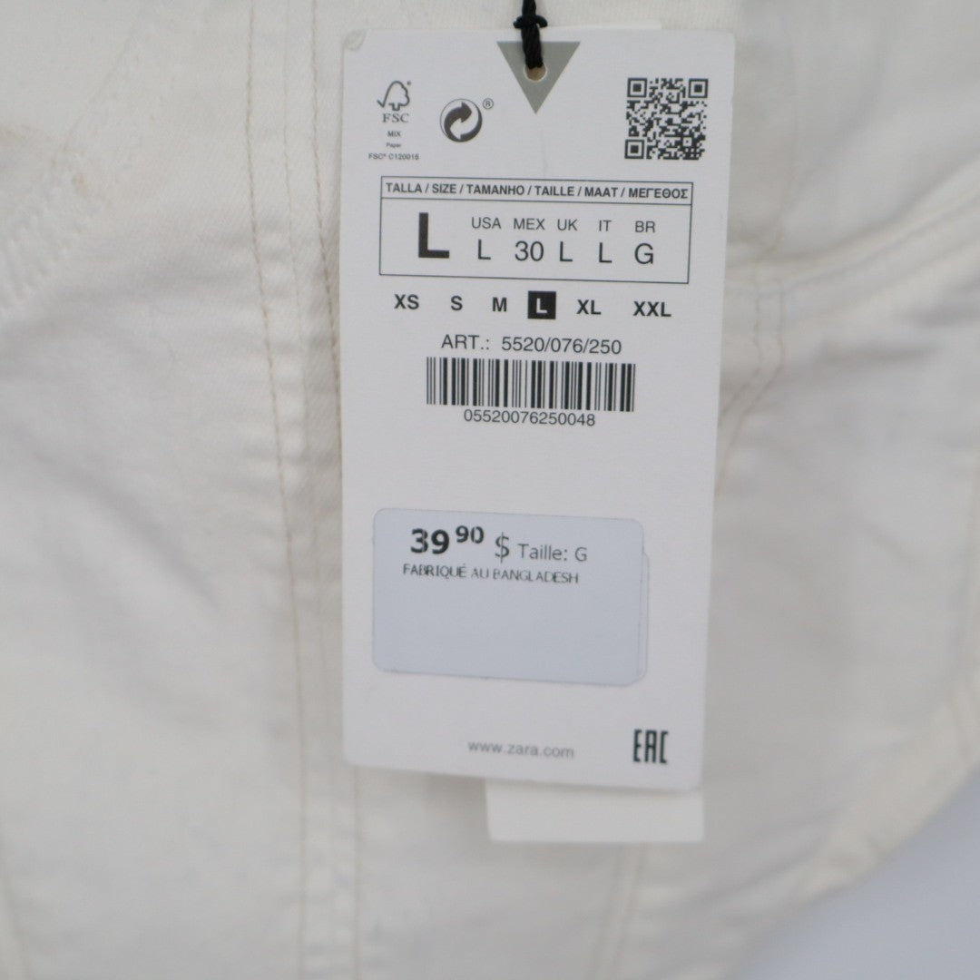 Zara Corset Top Womens Large White Denim Cotton Stretch Back Zip Wide Strap