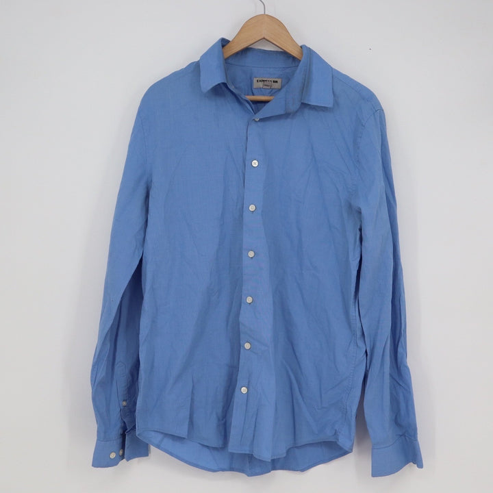 Express 1MX Slim Fit Mens Blue Button Down Shirt Long Sleeve Size L 16-16.5