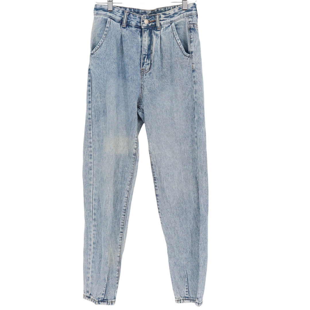 High Waisted Acid Wash Mom Jeans Light Blue Pleated Tapered Leg Size S