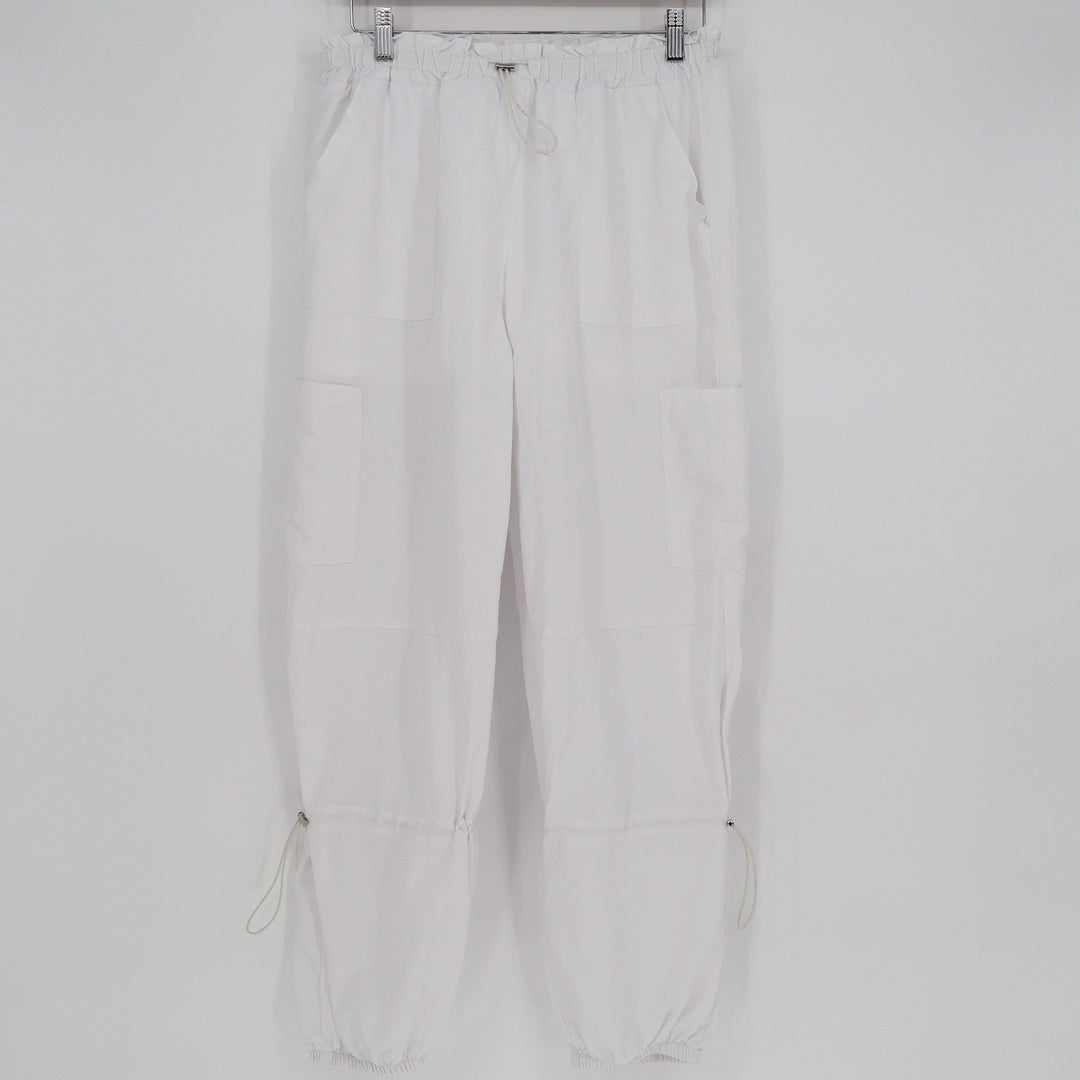 White Nylon Cargo Jogger Pants Adjustable Cinch Leg Streetwear Size S
