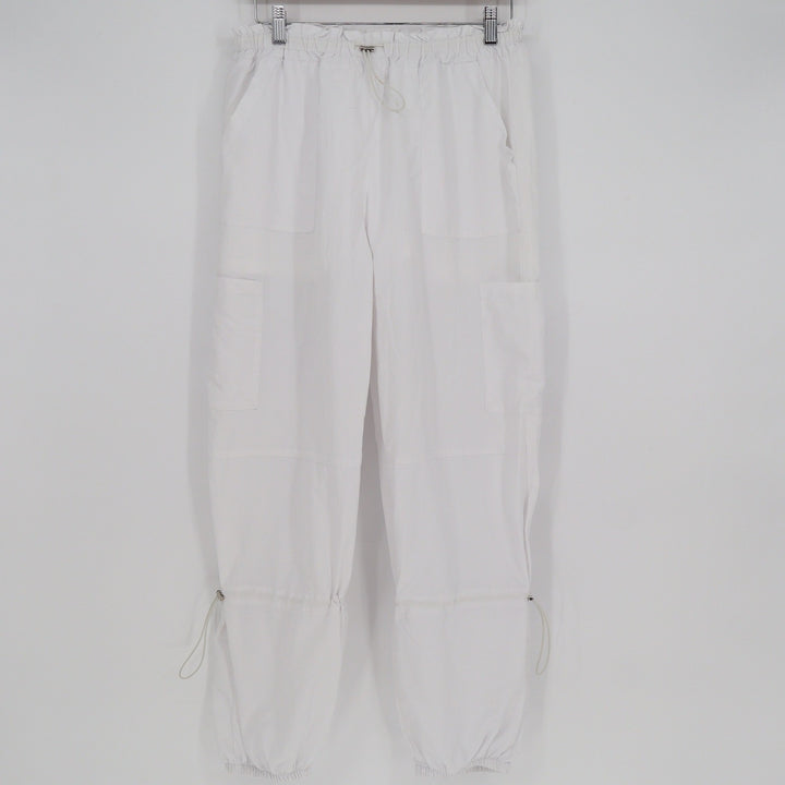 White Nylon Cargo Jogger Pants Adjustable Cinch Leg Streetwear Size S