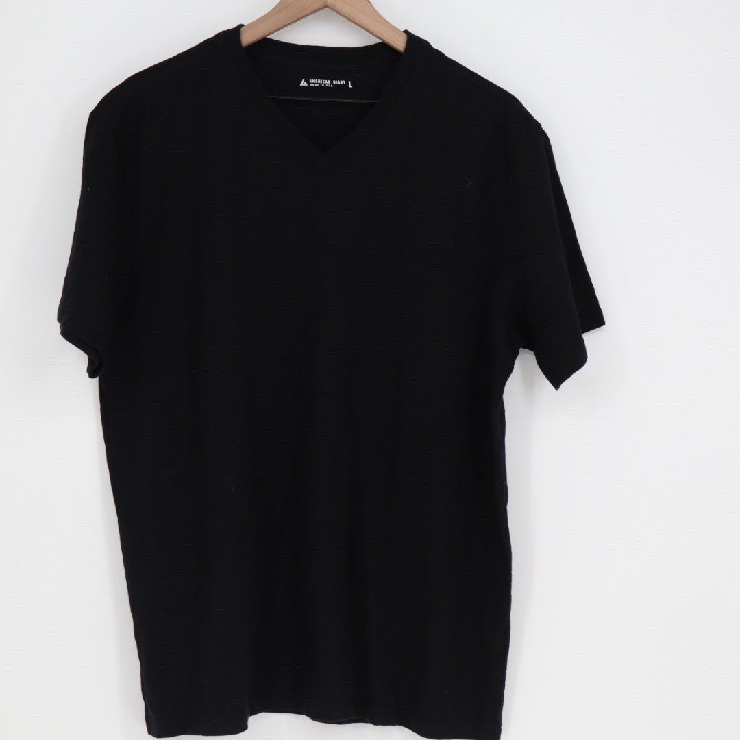 American Giant Mens Black V Neck T Shirt Size L Made in USA Cotton Basic Tee