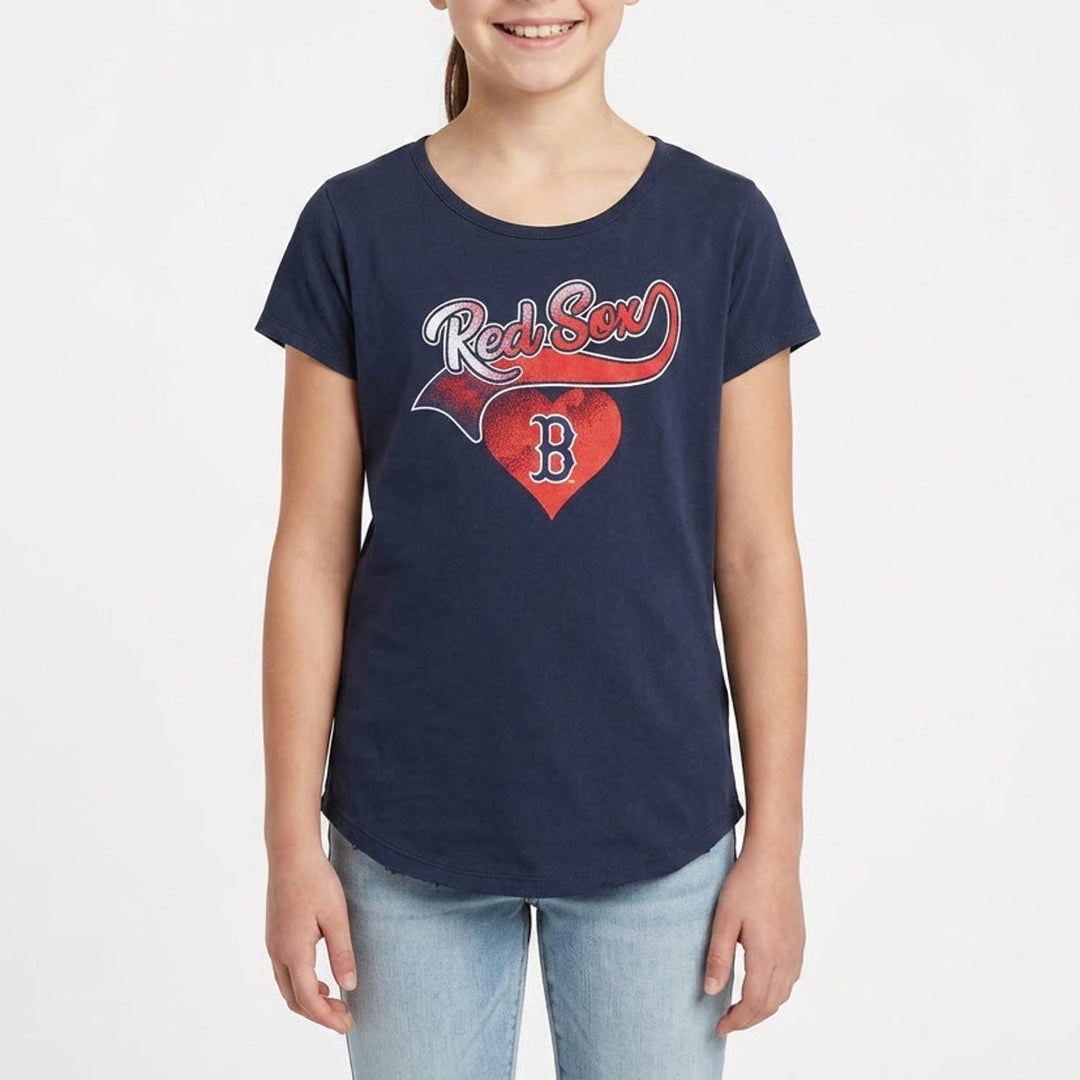 MLB Boston Red Sox Navy Blue Heart Graphic T-Shirt XL 16 9K3G6ML4TMDQ-BOS NEW