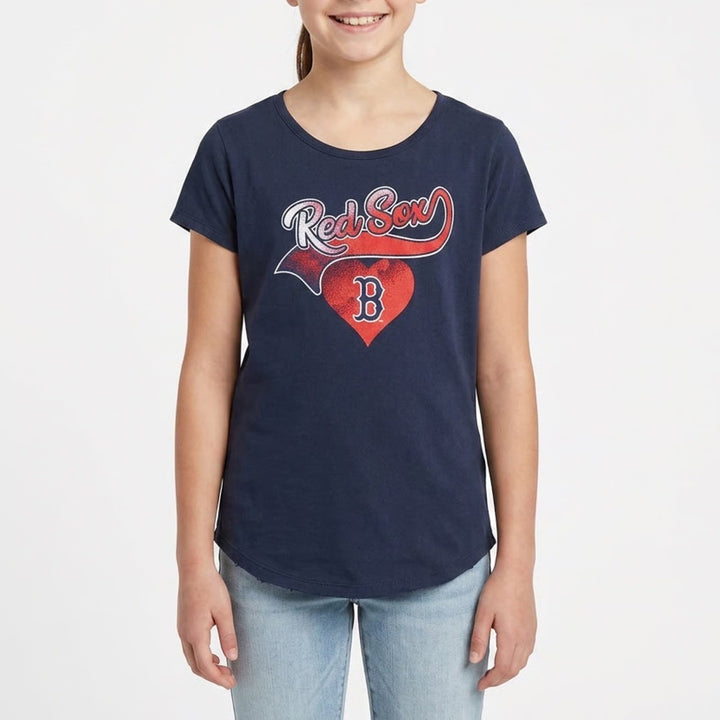 MLB Boston Red Sox Navy Blue Heart Graphic T-Shirt XL 16 9K3G6ML4TMDQ-BOS NEW