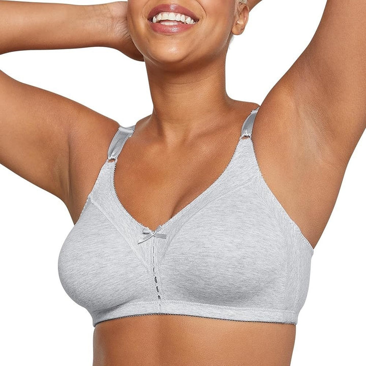 Bali Double Support Bra Womens 36B Gray Full-Figure Wireless Adjustable Strap