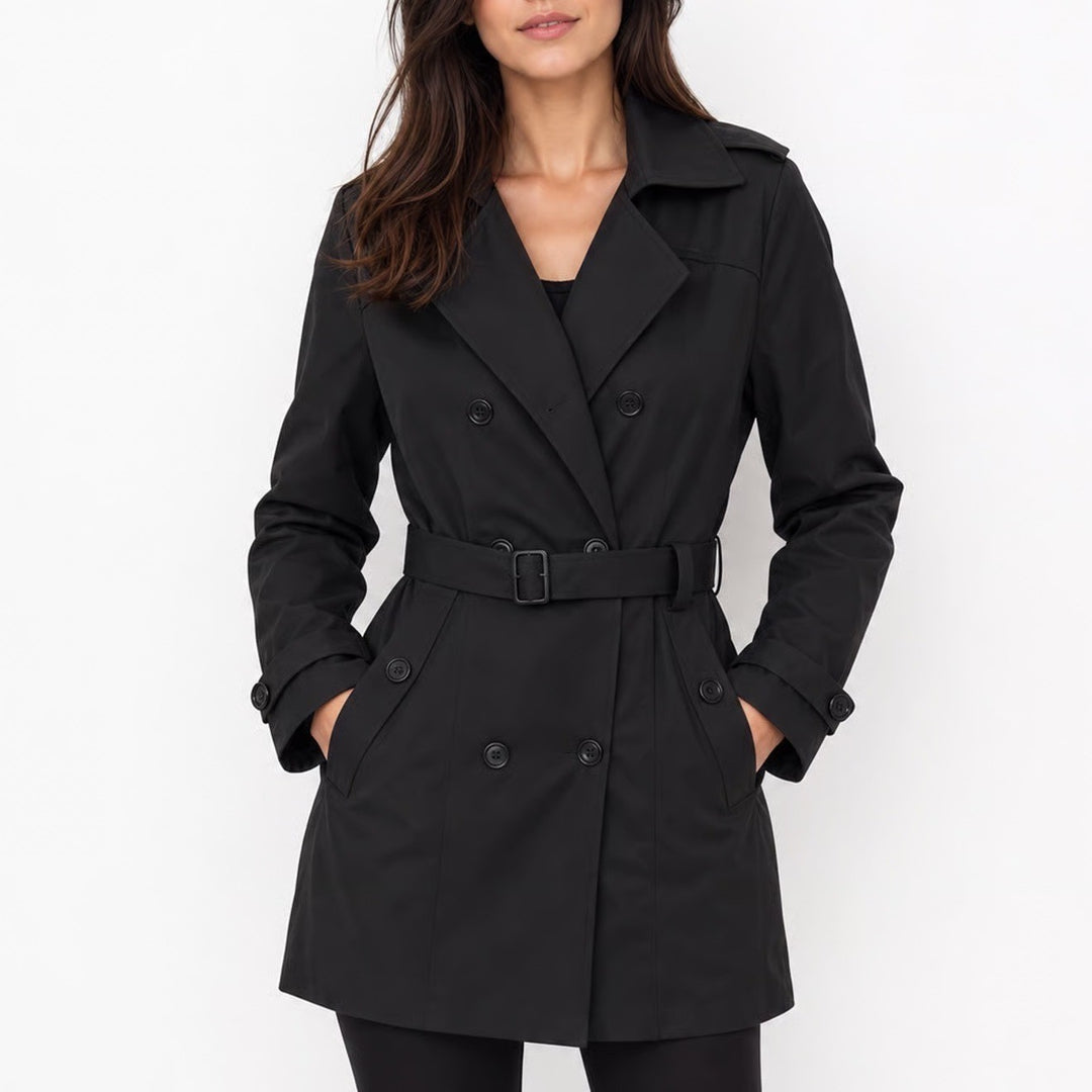 Free Country Black Double Breasted Belted Trench Coat with Hood Size 2XL