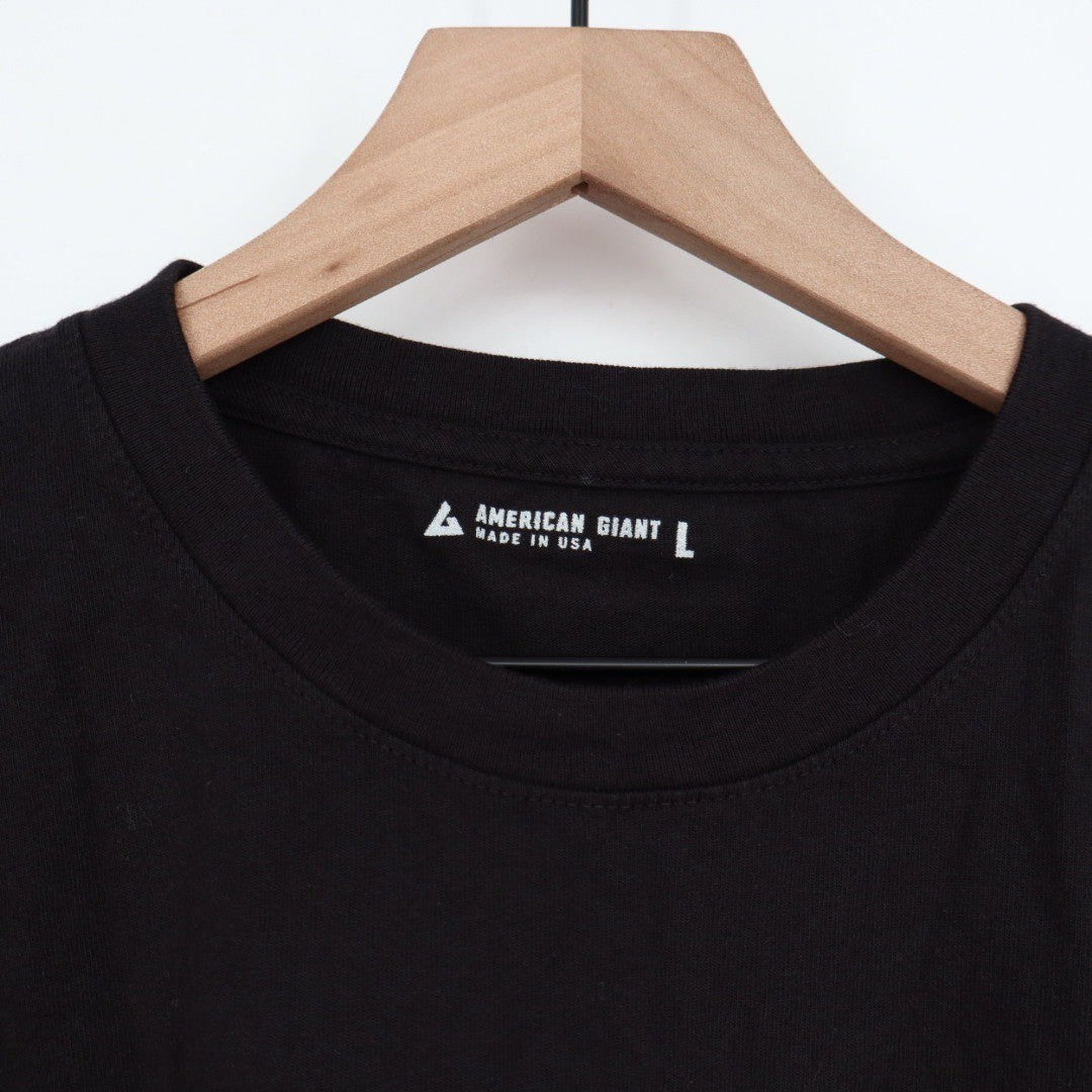 American Giant Mens Black Crew Neck Short Sleeve T Shirt Size Large Made USA