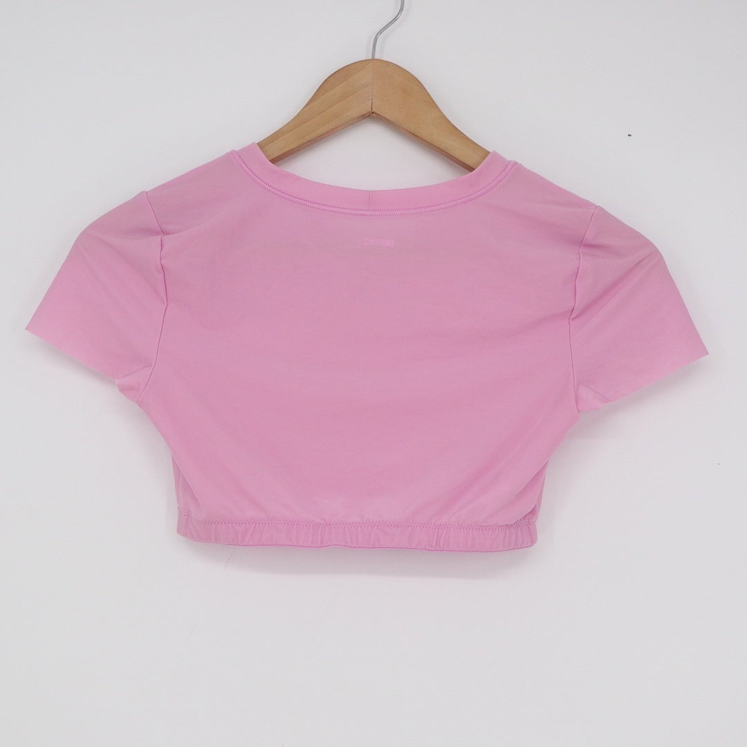 Aerie Smoothez Pink Short Sleeve Crop Top Small Activewear Crew Neck