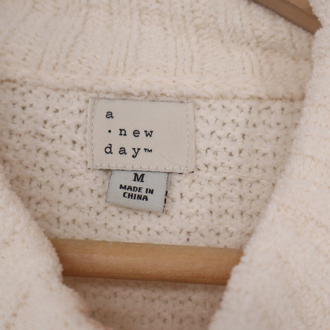 A New Day Womens Ivory Mock Neck Oversized Knit Sweater Side Slit Cream Medium