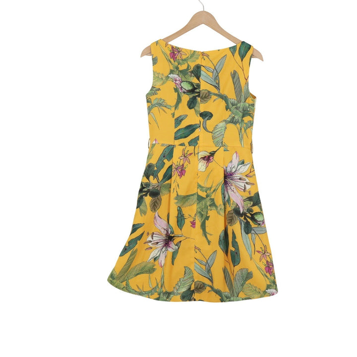 Foleys Petite Yellow Tropical Floral Lily Print Sleeveless Fit Flare Dress 4P