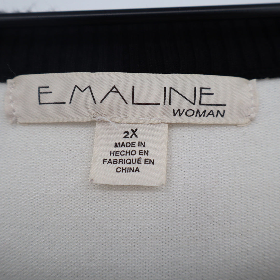 Emaline Sweater Womens 2X Pullover Black White Gray Striped Long Sleeve
