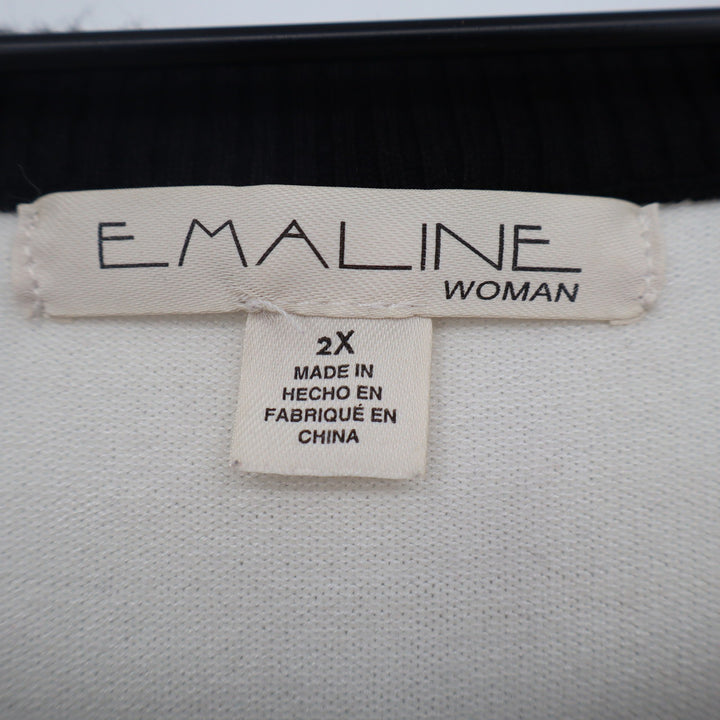 Emaline Sweater Womens 2X Pullover Black White Gray Striped Long Sleeve