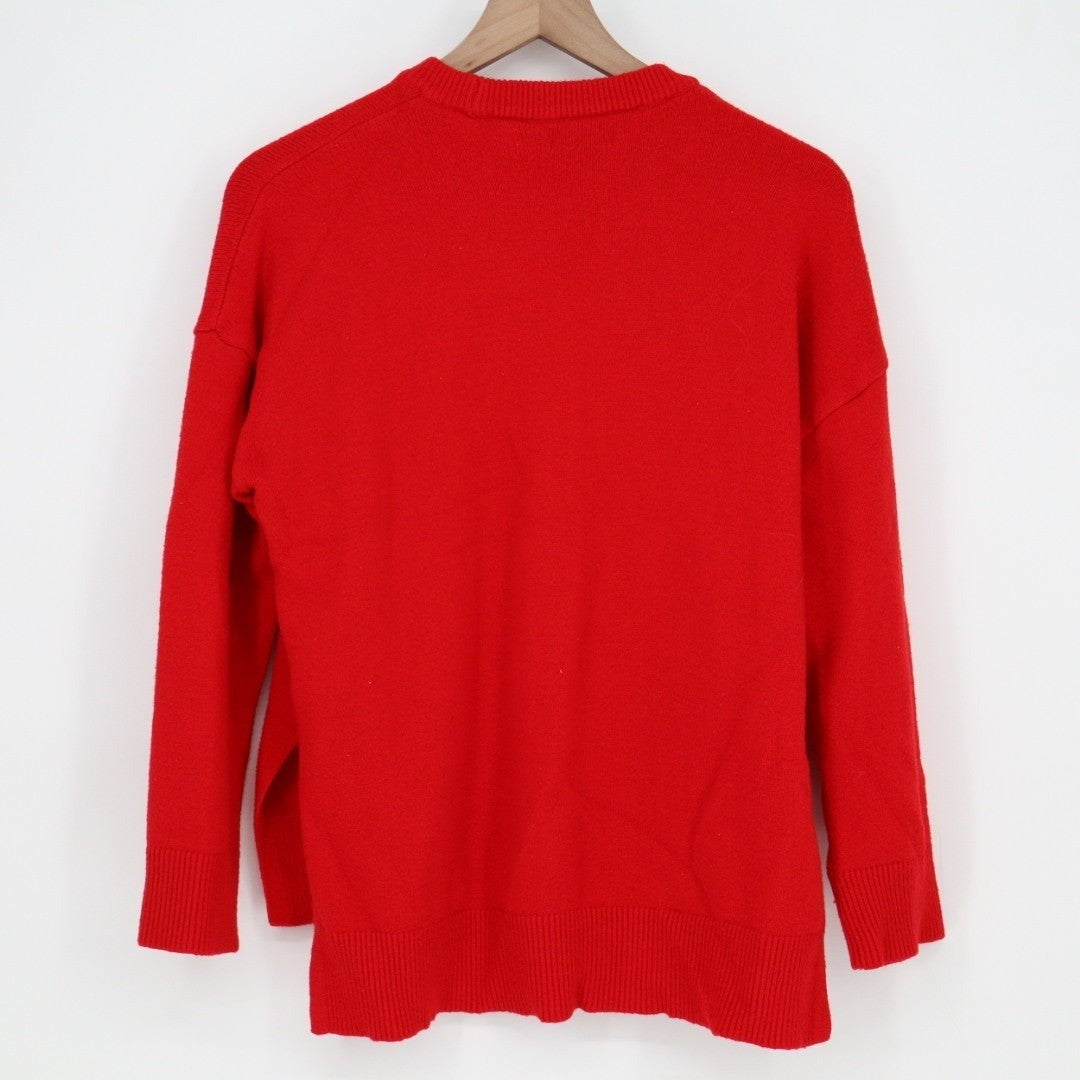 Tahari Sweater Womens Medium Red Knit Ribbed High Low Hem Crew Neck Long Sleeve