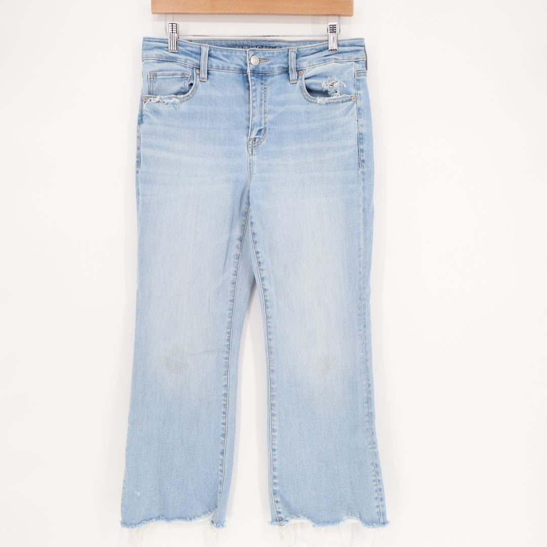 American Eagle Outfitters Jeans Womens 8 Blue Denim Next Level Stretch Raw Hem