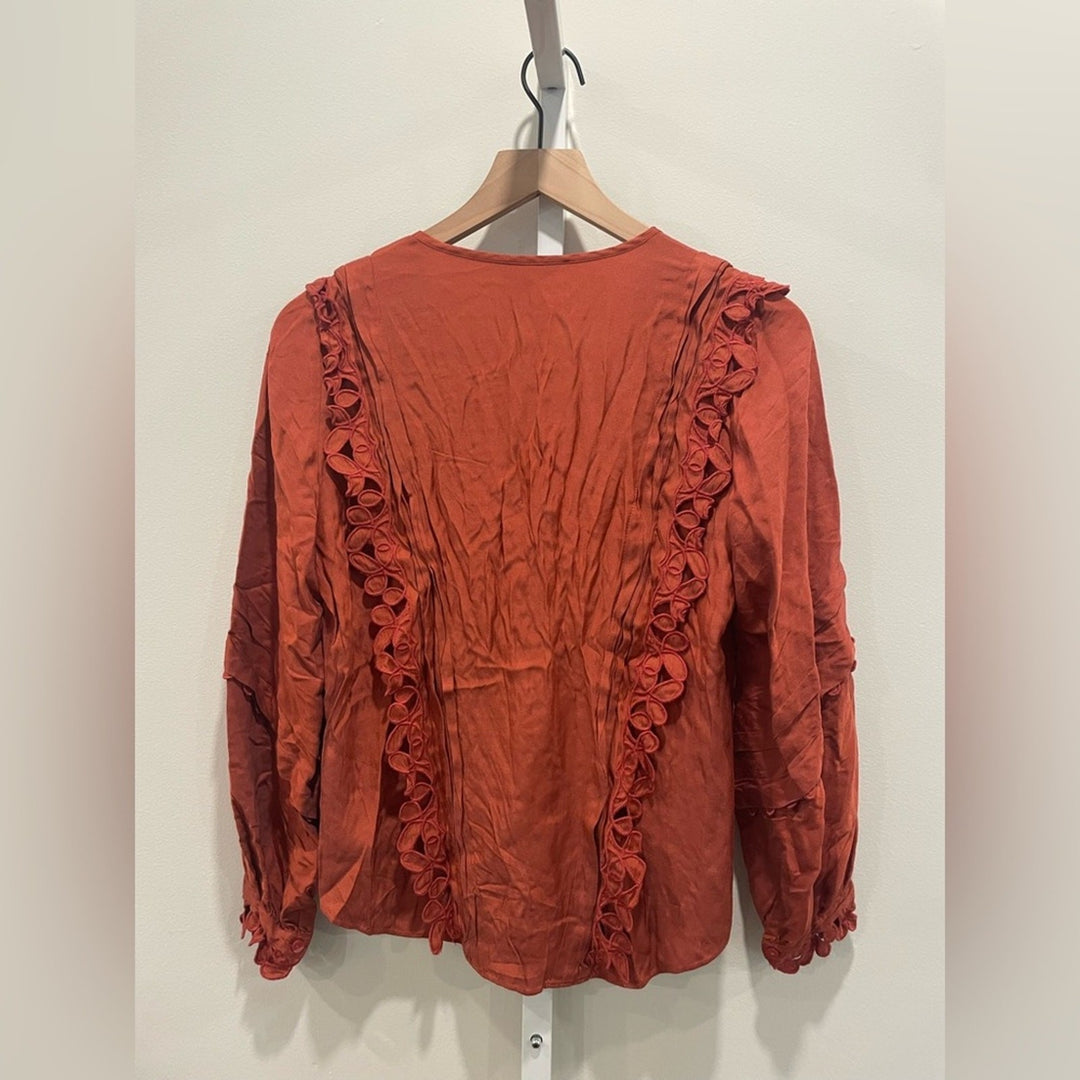 Rebecca Taylor NYC Brick Embroidered Silk Top Size 4